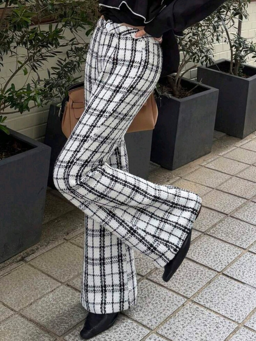 Women's Fashion Commuter Vintage French Elegant Plaid Straight Leg Pants